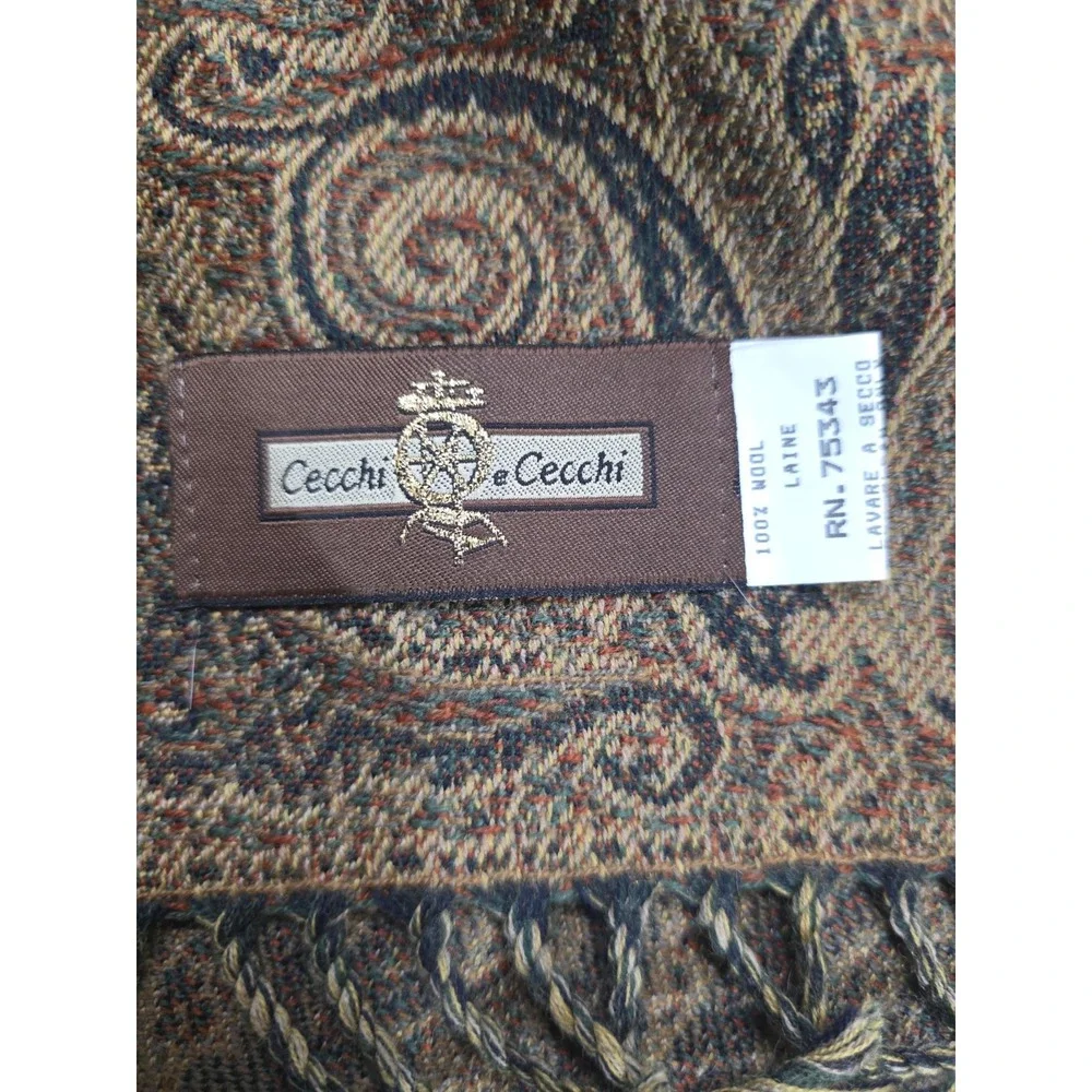 Cecchi e Cecchi Women Wool Paisley Wrap Scarf Fringe Brown Italy Warm Shawl